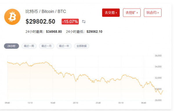 比特币跌破30000美元 价格走势如同过山车