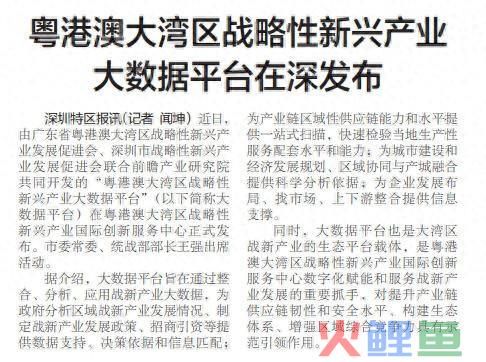 粤港澳大湾区战略性新兴产业大数据平台在深发布 